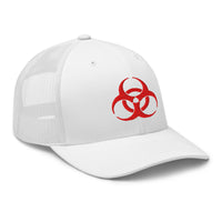 trucker hat featuring Red Bio Hazard Symbol Warning Sign embroidered artwork, product image 10