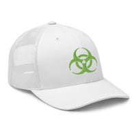 trucker hat featuring Green Bio Hazard Symbol Warning Sign embroidered artwork, product image 10