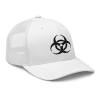 trucker hat featuring Black Bio Hazard Symbol Warning Sign embroidered artwork, product image 10