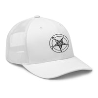 trucker hat featuring Black Sigil of Baphomet Satanic Symbol embroidered artwork, product image 10