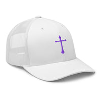 trucker hat featuring Purple Gothic Medeival Cross embroidered artwork, product image 10
