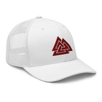 trucker hat featuring Red Viking The valknut Triangles of Power embroidered artwork, product image 10