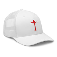 trucker hat featuring Red Vampire Hunter Sign of the Cross embroidered artwork, product image 10