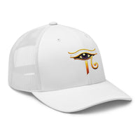 trucker hat featuring Sun God Eye of Ra embroidered artwork, product image 10