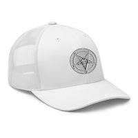 trucker hat featuring White Baphomet Sigil embroidered artwork, product image 10