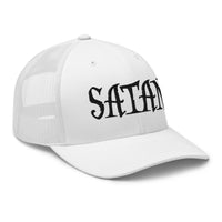trucker hat featuring Black Satan Pure Evil embroidered artwork, product image 10