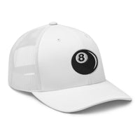 trucker hat featuring Eight Ball Billiards embroidered artwork, product image 9