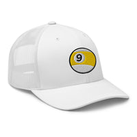 trucker hat featuring Nine Ball Stripe Billiards embroidered artwork, product image 9