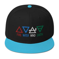 Four Elements of Matter: Fire, Water, Wind, Earth Embroidered Flat Bill Cap embroidered snapback hat, product image 13