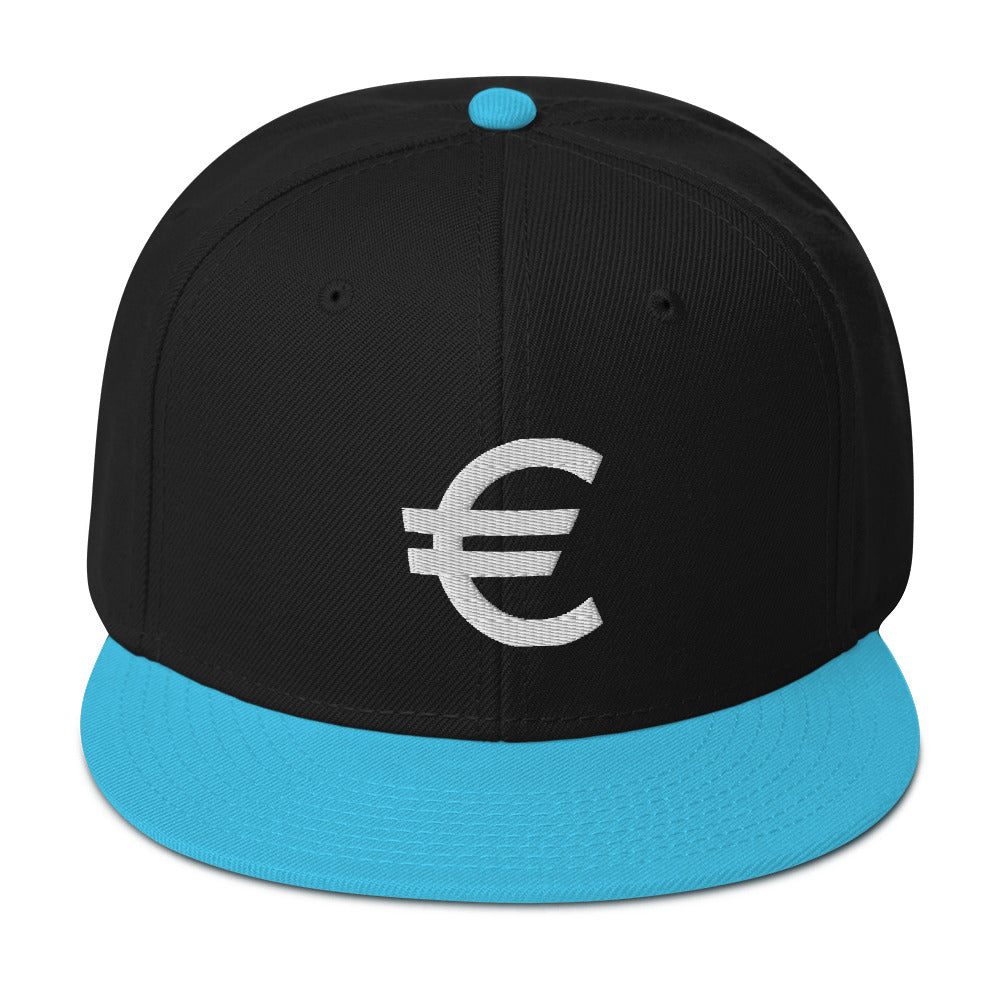 The Euro Currency Money Symbol of European Union Embroidered Flat Bill Cap Snapback Hat