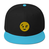 Winking Face Emoji Embroidered Emoticon Flat Bill Cap embroidered snapback hat, product image 14