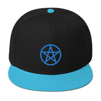 Blue Wiccan Witchcraft Pentagram Embroidered Flat Bill Cap embroidered snapback hat, product image 13