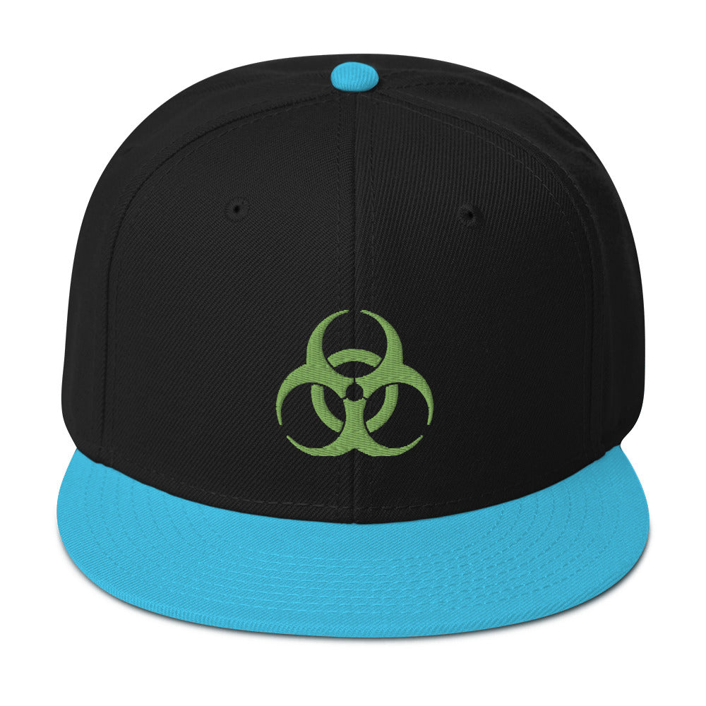 Green Bio Hazard Symbol Warning Sign Embroidered Flat Bill Cap Snapback Hat