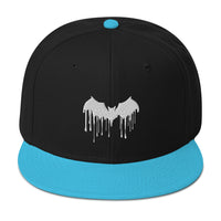 White Vampire Bat Blood Drip Embroidered Flat Bill Cap embroidered snapback hat, product image 14