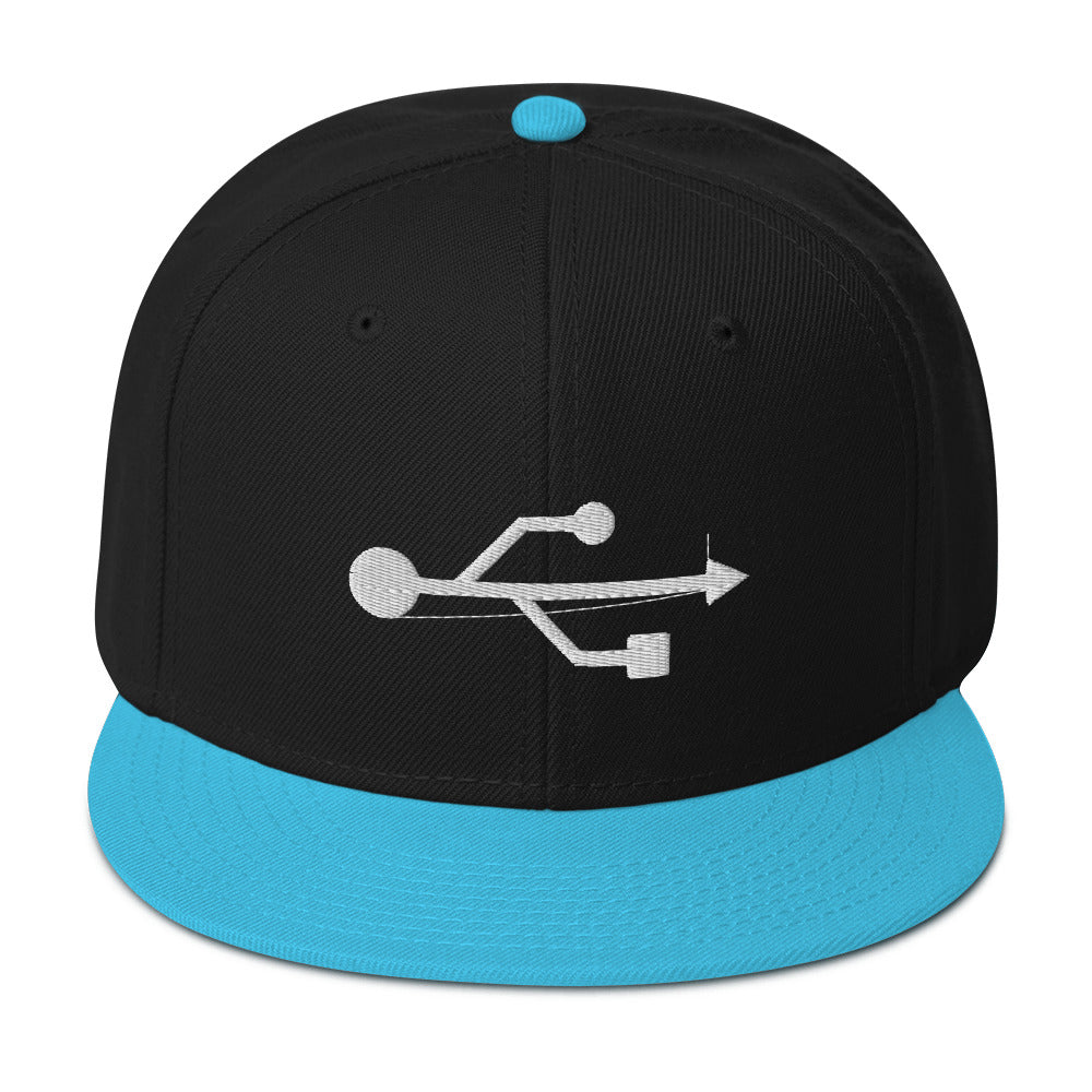 USB Symbol Embroidered Universal Serial Bus Flat Bill Cap Snapback Hat