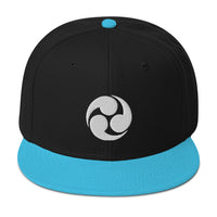 White Tomoe Mitsudomoe Japanese Symbol Embroidered Flat Bill Cap embroidered snapback hat, product image 14