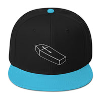 White Toe Pincher Coffin with Cross Embroidered Flat Bill Cap embroidered snapback hat, product image 13