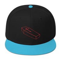 Red Toe Pincher Coffin with Cross Embroidered Flat Bill Cap embroidered snapback hat, product image 13