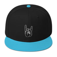 The Sign of the Devil Horns Embroidered Flat Bill Cap embroidered snapback hat, product image 13