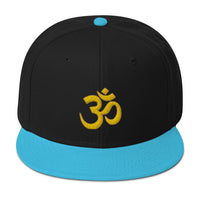 Yellow OM Sacred Spiritual Symbol Embroidered Flat Bill Cap embroidered snapback hat, product image 13