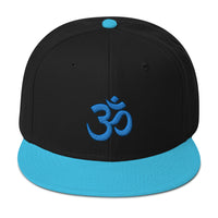 Blue OM Sacred Spiritual Symbol Embroidered Flat Bill Cap embroidered snapback hat, product image 12