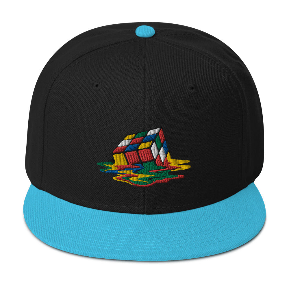 Melting Speed Cube Gaming Puzzle Box Embroidered Flat Bill Cap Snapback Hat