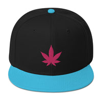 Hot Pink Marijuana Leaf Cannabis Plant Embroidered Flat Bill Cap embroidered snapback hat, product image 14