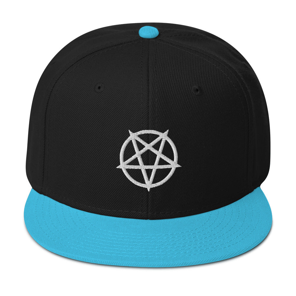White Inverted Pentagram Occult Symbol Embroidered Flat Bill Cap Snapback Hat