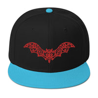 Red Gothic Vine Wrought Iron Bat Embroidered Flat Bill Cap embroidered snapback hat, product image 13