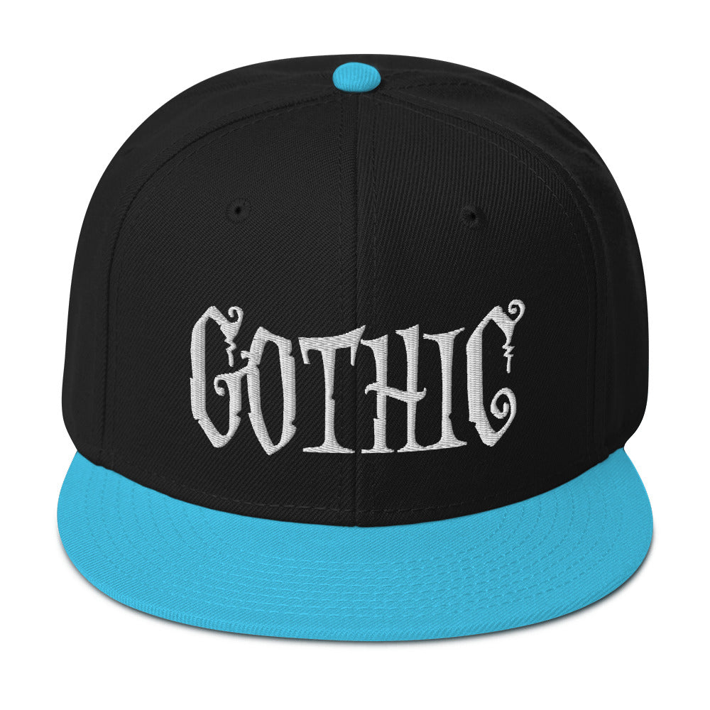 White Gothic Dramatic Style Embroidered Flat Bill Cap Snapback Hat