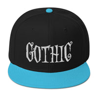 White Gothic Dramatic Style Embroidered Flat Bill Cap embroidered snapback hat, product image 13