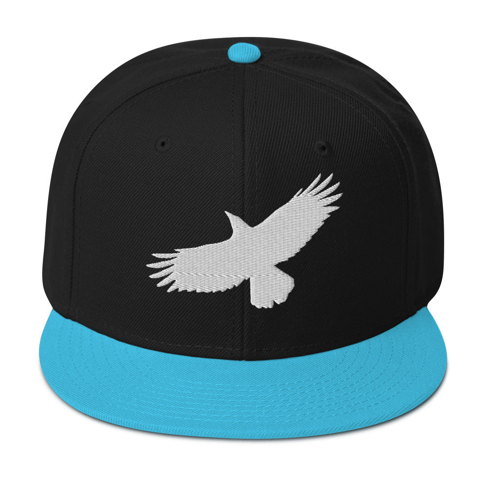 Flying Raven Black Bird Embroidered Flat Bill Cap Snapback Hat