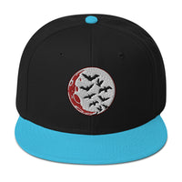 Flying Bats over a Blood Moon Embroidered Flat Bill Cap embroidered snapback hat, product image 13