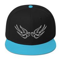 White Falling Sparrows Tattoo Style Bird Embroidered Flat Bill Cap embroidered snapback hat, product image 14