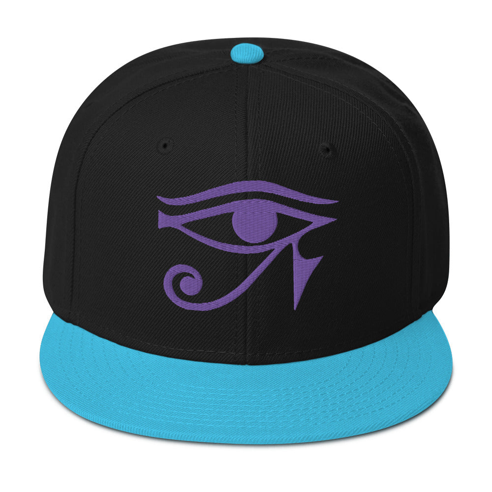 Purple Eye of Ra Egyptian Goddess Embroidered Flat Bill Cap Snapback Hat