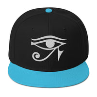 White Eye of Ra Egyptian Goddess Embroidered Flat Bill Cap embroidered snapback hat, product image 13