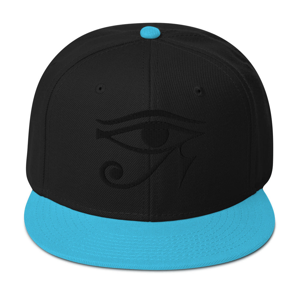 Black Eye of Ra Egyptian Goddess Embroidered Flat Bill Cap Snapback Hat