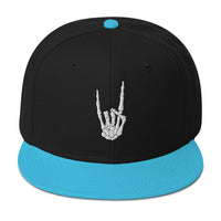White Bone Hand Devil Horns Metal Sign Embroidered Flat Bill Cap embroidered snapback hat, product image 13