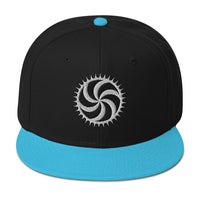 White Deadly Swirl Spike Symbol Embroidered Flat Bill Cap embroidered snapback hat, product image 13