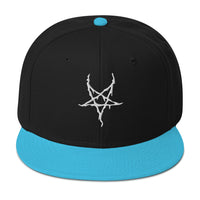 White Inverted Pentagram Black Metal Style Embroidered Flat Bill Cap embroidered snapback hat, product image 13