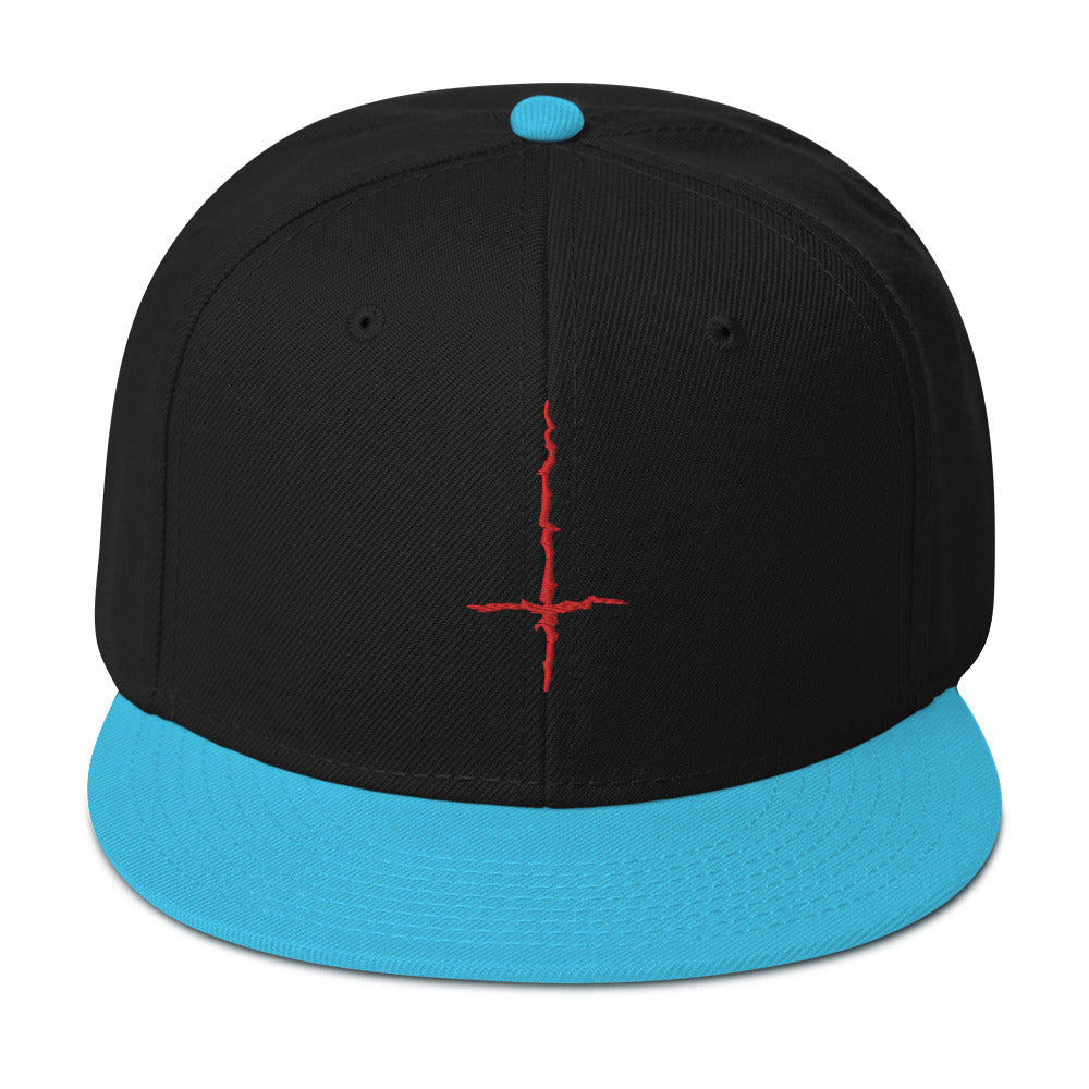 Red Inverted Cross Black Metal Style Embroidered Flat Bill Cap Snapback Hat