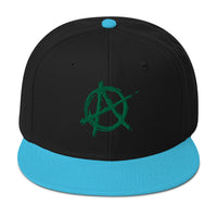 Green Anarchy Sign Punk Rock Chaos Embroidered Flat Bill Cap embroidered snapback hat, product image 13