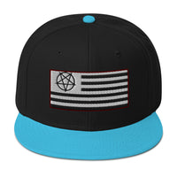 American Satanist Inverted Pentagram U.S. Flag Embroidered Flat Bill Cap embroidered snapback hat, product image 14