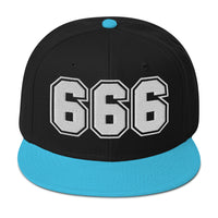White 666 The Number of the Beast Evil Embroidered Flat Bill Cap embroidered snapback hat, product image 14