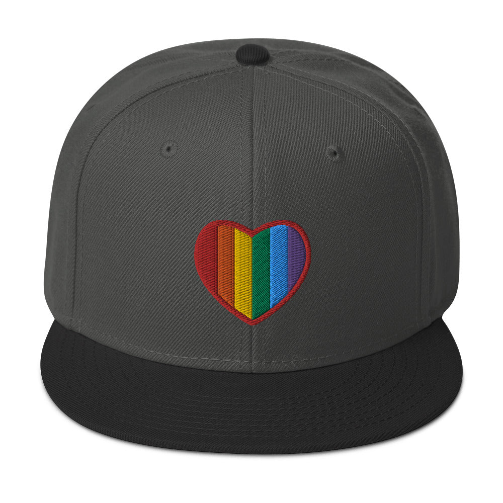 Gay Pride Rainbow Colors Heart Embroidered Flat Bill Cap Snapback Hat