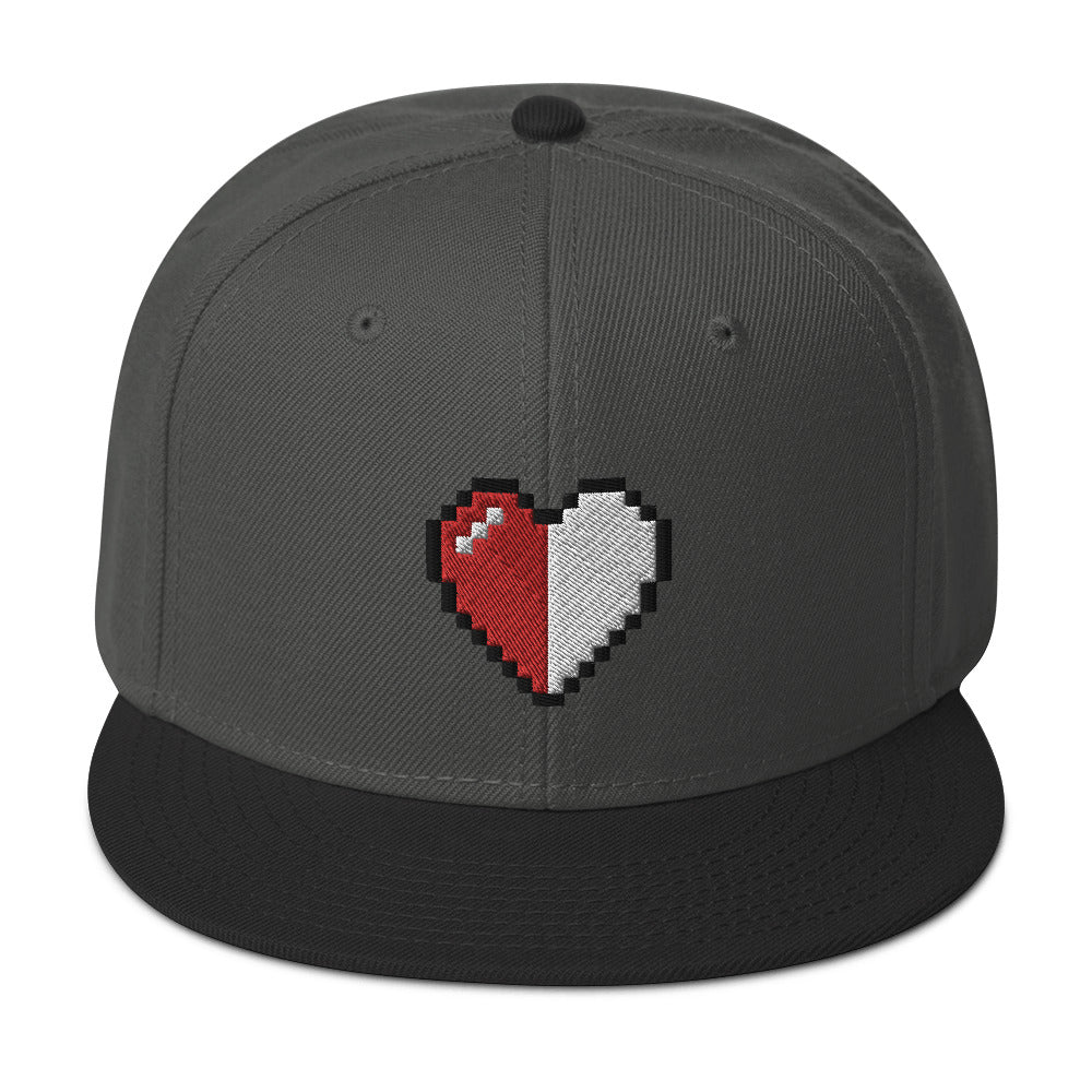 Retro 8 Bit Video Game Pixelated Half Life Heart Embroidered Flat Bill Cap Snapback Hat