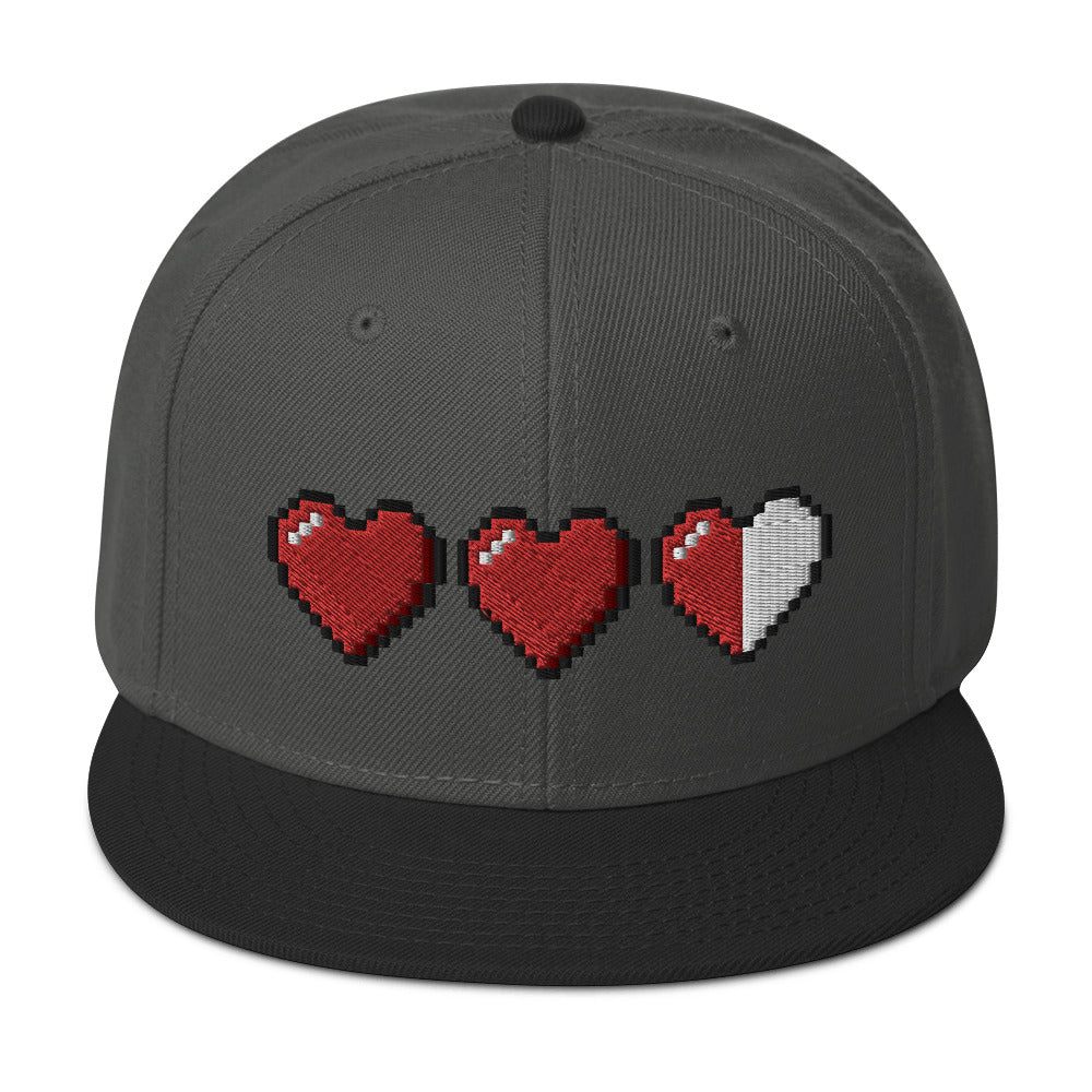 3 Heart Meter Retro 8 Bit Video Game Pixelated Embroidered Flat Bill Cap Snapback Hat