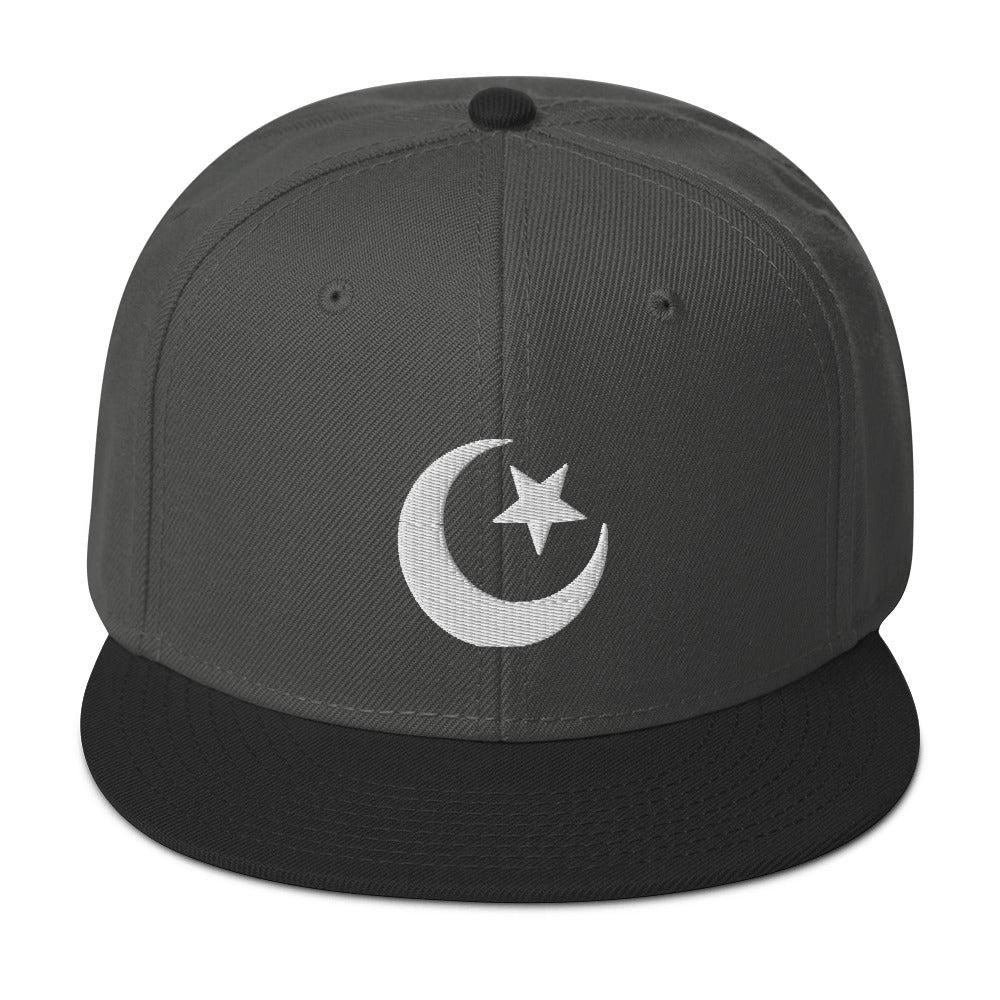 Star and Crescent Moon Ancient Symbol Embroidered Flat Bill Cap Snapback Hat