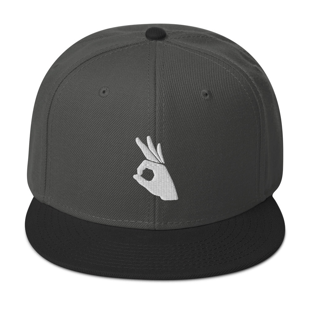 Okay Sign Hand Gesture Symbol Embroidered Flat Bill Cap Snapback Hat