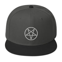 White Woven Inverted Pentagram Symbol Embroidered Flat Bill Cap embroidered snapback hat, product image 25